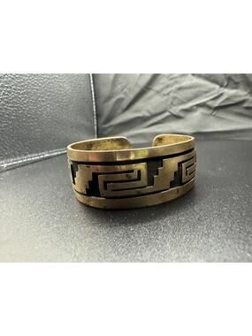 Vintage Native American Hopi Overlay Sterling Silver 925 Cuff Bracelet Sz 6